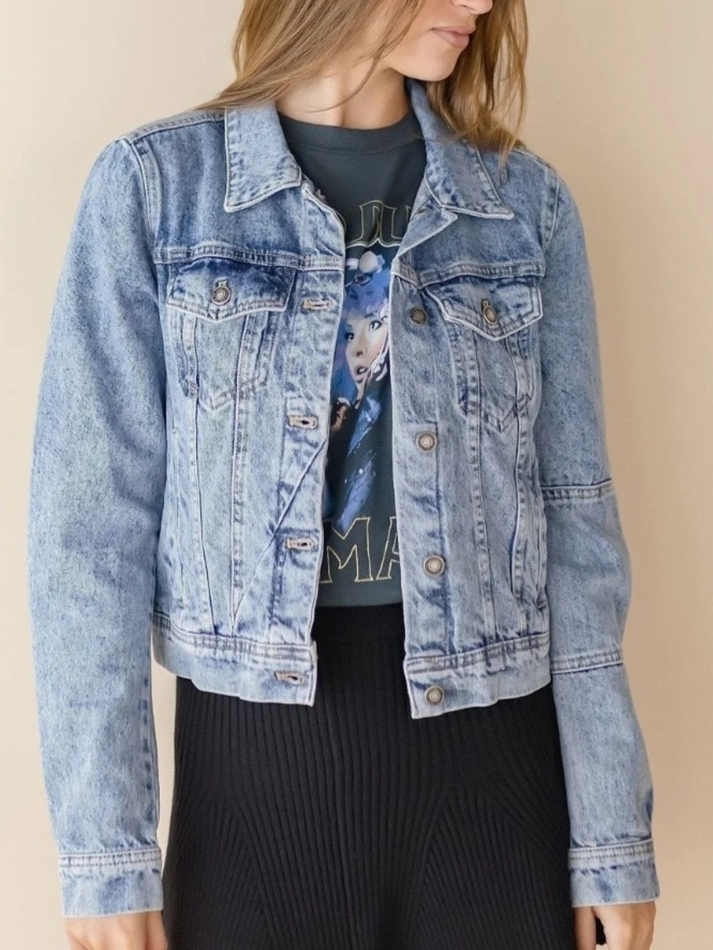 Free People Rumors Cropped Denim Jacket Light Wash Jean Trucker Jacket Small